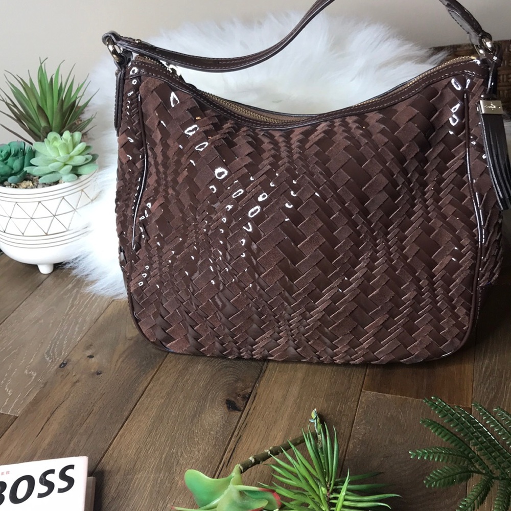 Brown Cole Haan Patten Leather & Suede Purse
